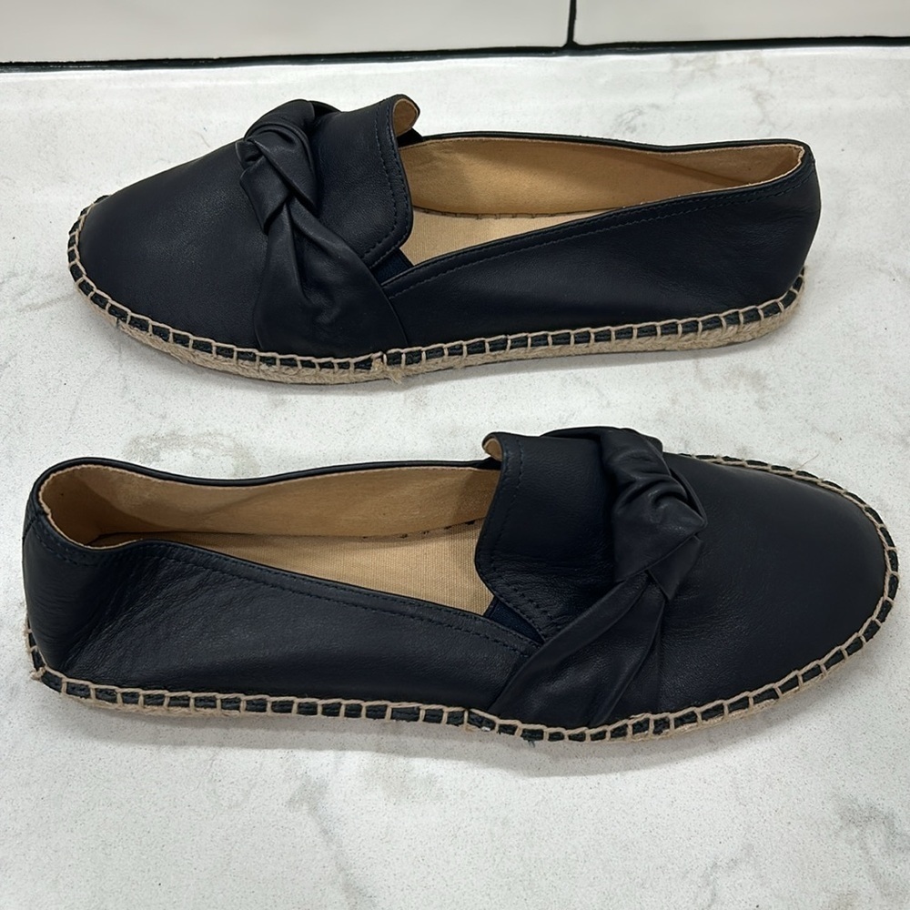 Talbots Izzy Knot Nappa Espadrille Flats‎ Leather Black Round Toe Size 10 NWT